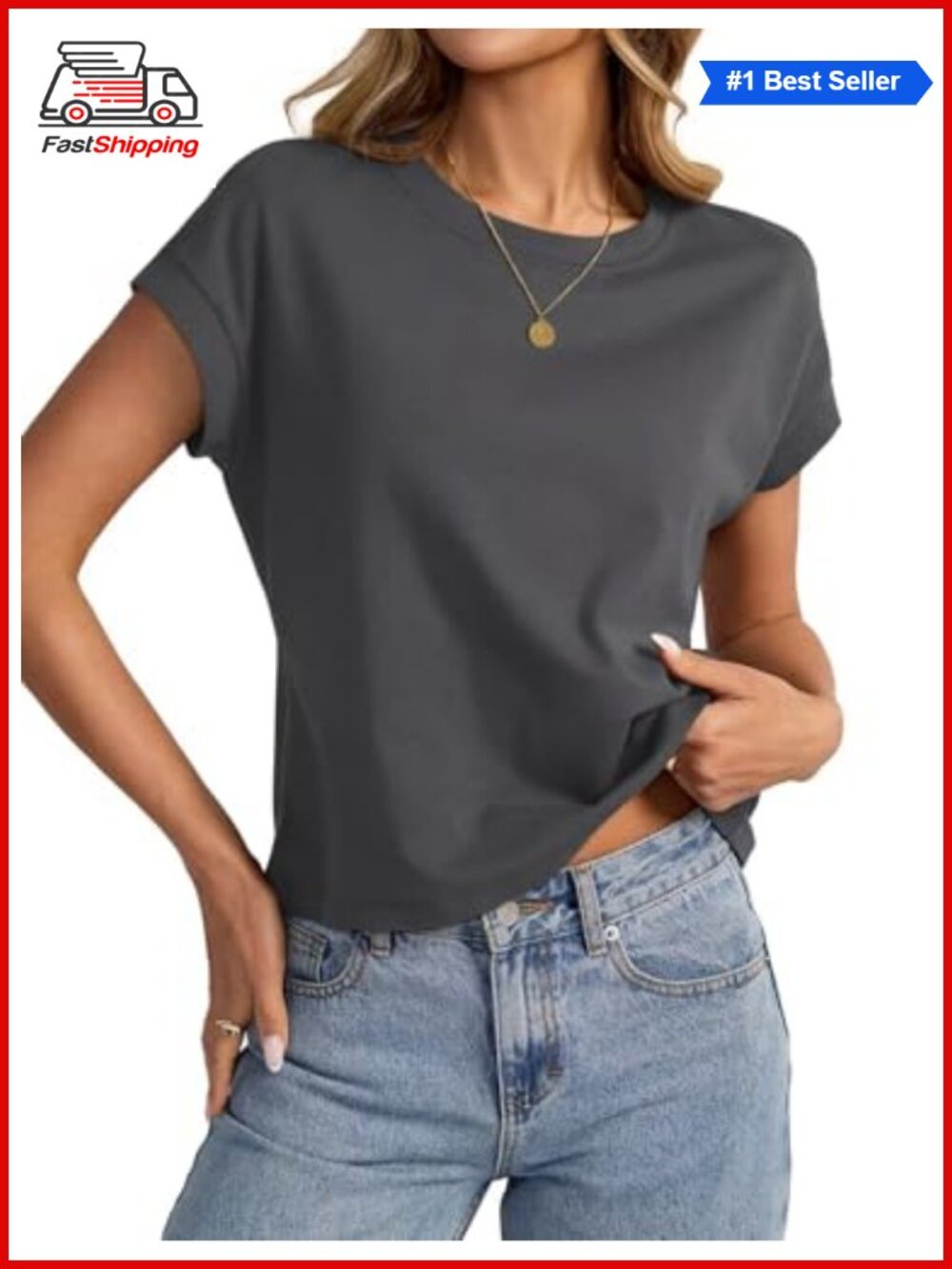 ✨EasyGala Womens Cotton Crop Top Loose Fit Crewneck Cap Sleeve Summer Tee